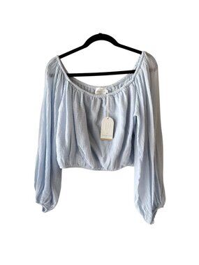 The Handloom OS Light Blue Off Shoulder Blouse Long Sleeves Handcrafted Design